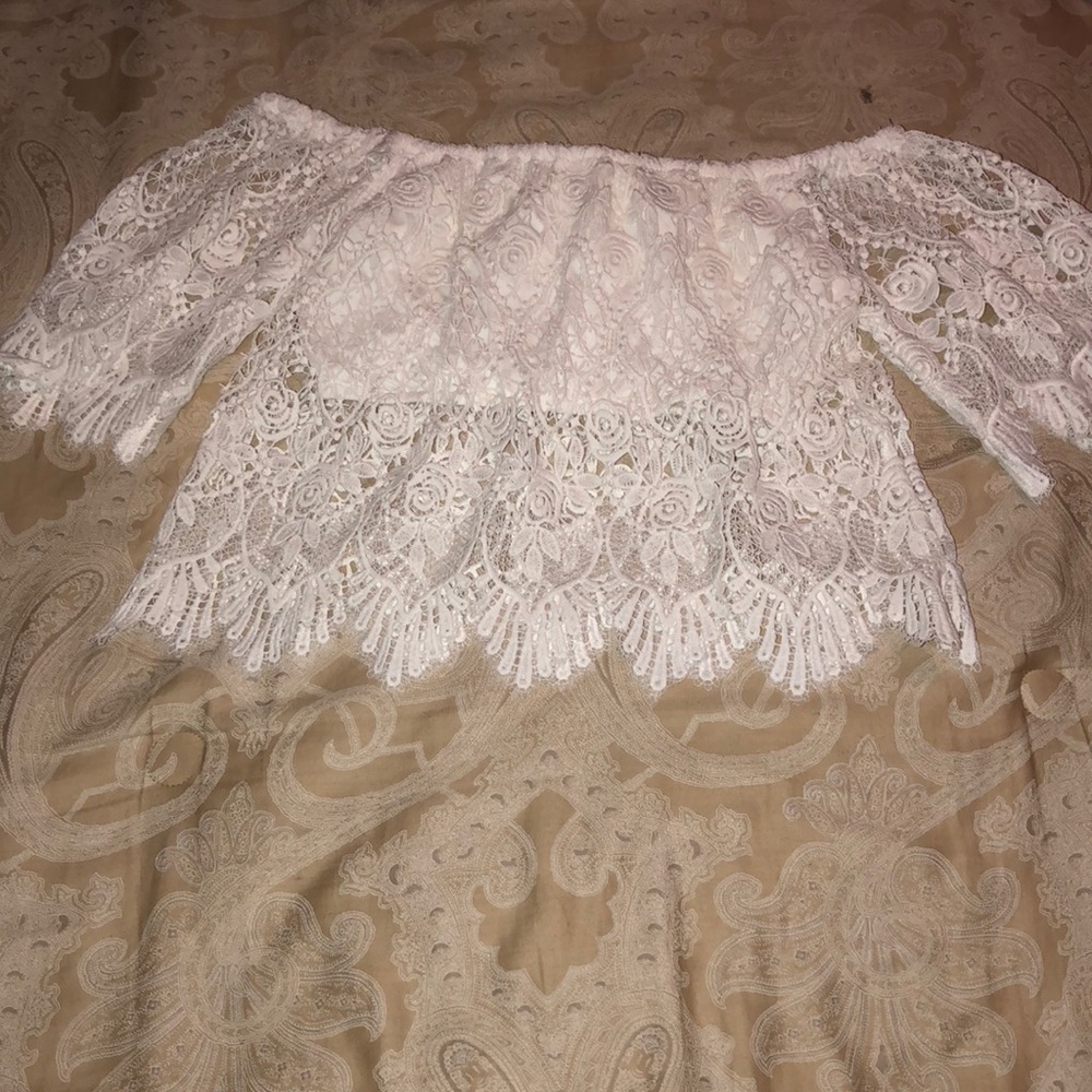 White off the shoulder lace/crochet crop top